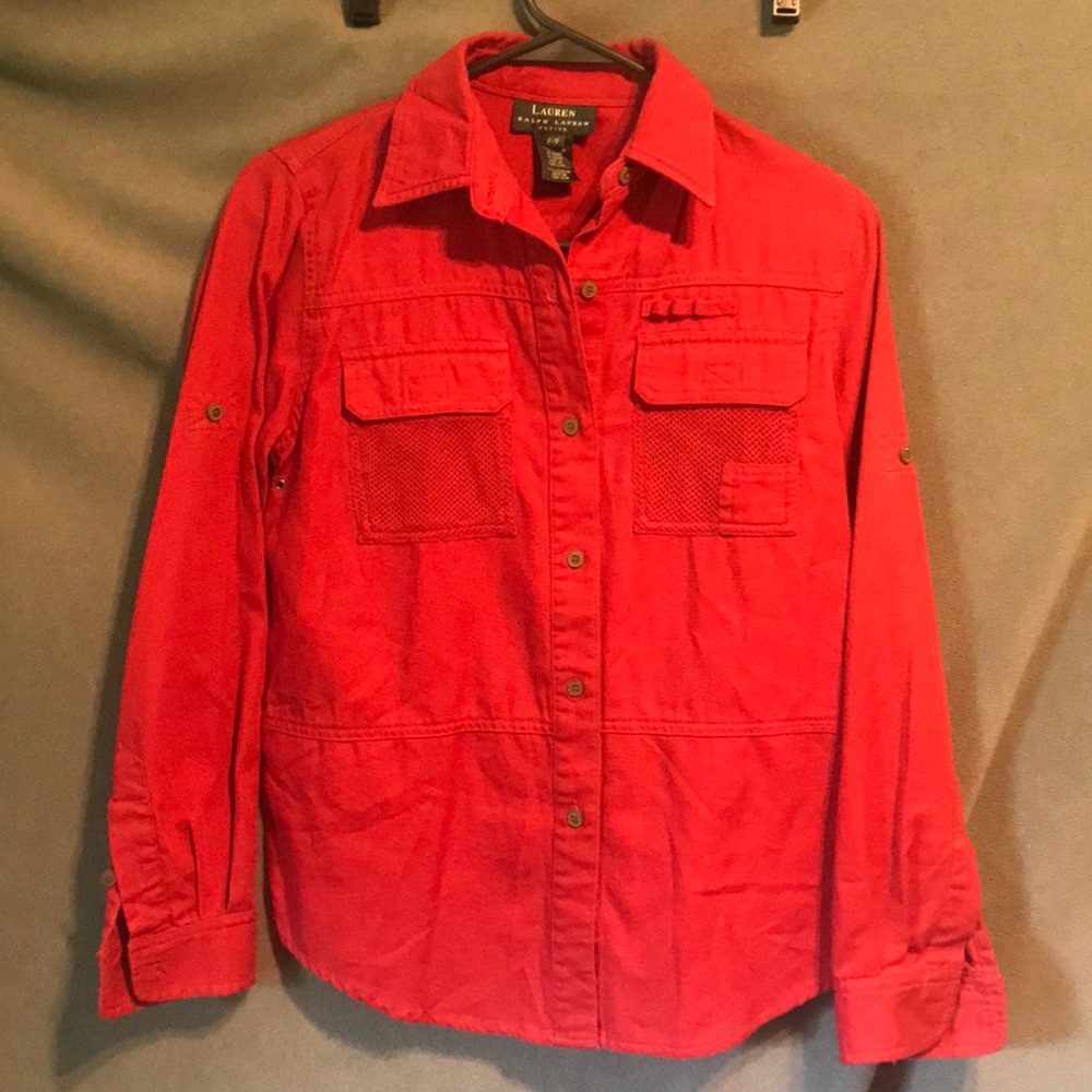 Women's lauren Ralph Lauren red denim shirt size p